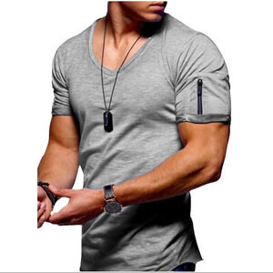 New Mens Stylish Breathable Muscle Fitness Raw Hem Bodybuilding T Shirt S-3XL